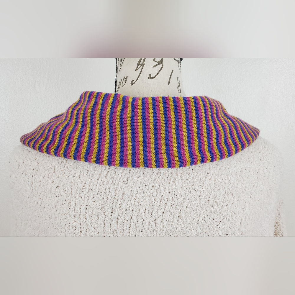 Urban Outfitters Sherpa Zip Jacket M Cream Rainbow Collar Drawstring Hem - Picture 5 of 13